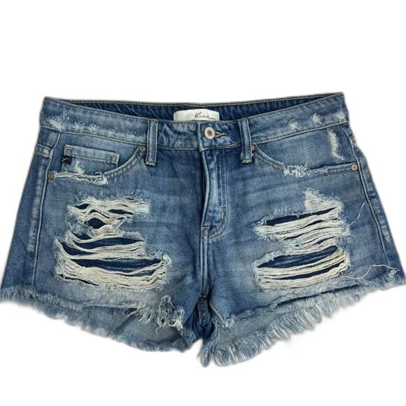 KanCan Destructed Torn Denim Jean Shorts Raw Hem Size Medium - Picture 1 of 7